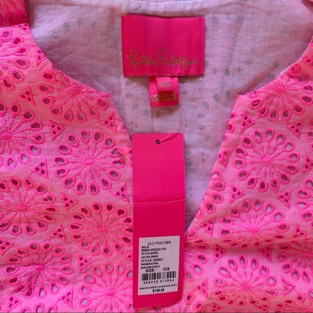 LILLY PULITZER XXS dress Astara in Prosecco Pink Neon Geo Eyelet - Picture 12 of 16
